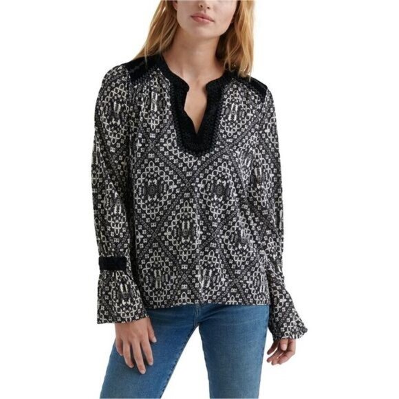 LUCKY BRAND Velvet Trim Peasant Blouse - Size 2X - Picture 1 of 8